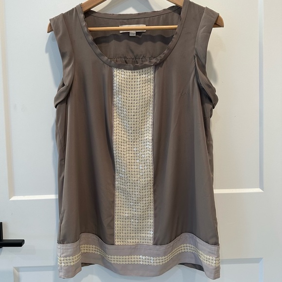 LOFT Ann Taylor Sparkling Sequin Trim Sleeveless Blouse Top Size M - Picture 2 of 6